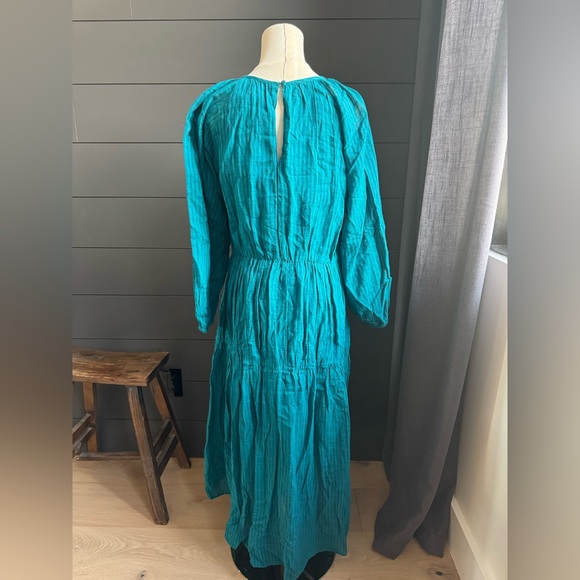 Sundry Teal Long Sleeve Flowy Midi Tiered Dress Subtle Stripes Boho Feminine - Picture 10 of 10